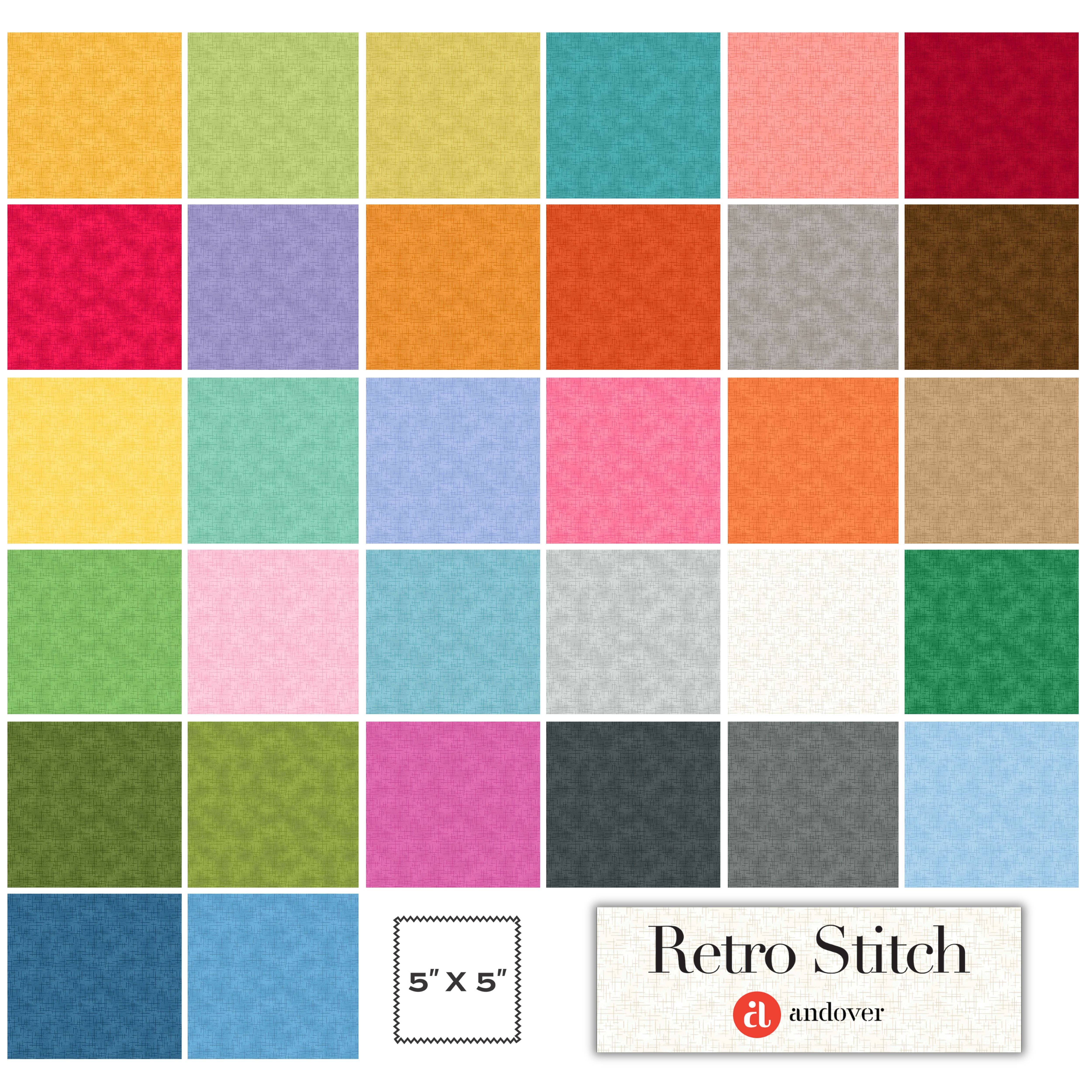 Retro Stitch | 5" Charm Pack by Andover Fabrics | 42 pcs