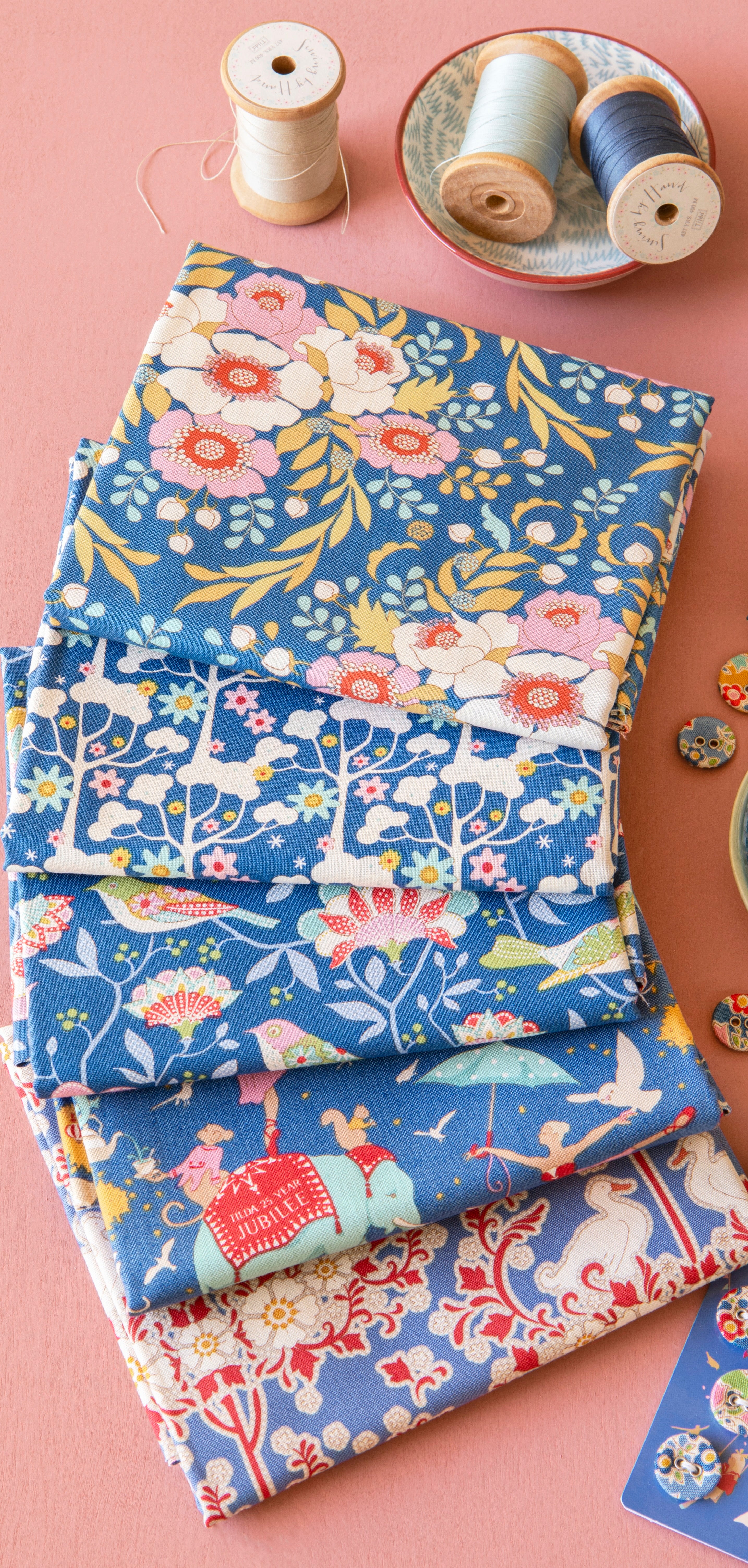 Jubilee | Fat Quarter Bundle - Blue by Tone Finnanger for Tilda Fabrics | TIL300183 | 5 pcs