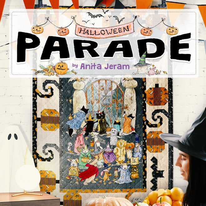 Halloween Parade | 24" Gray Halloween Panel by Anita Jeram for Clothworks