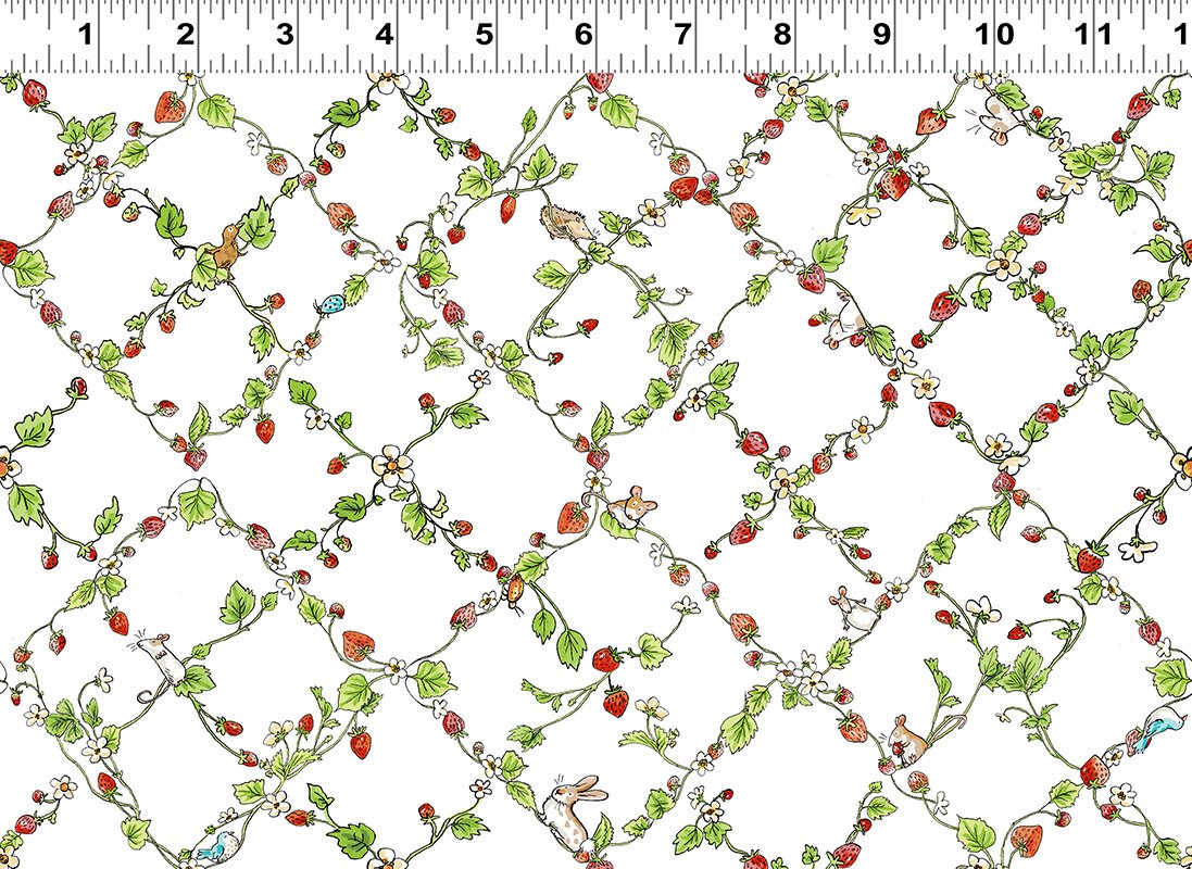 Garden Party | Strawberry Vine White by Anita Jeram for Clothworks | Y2736-1