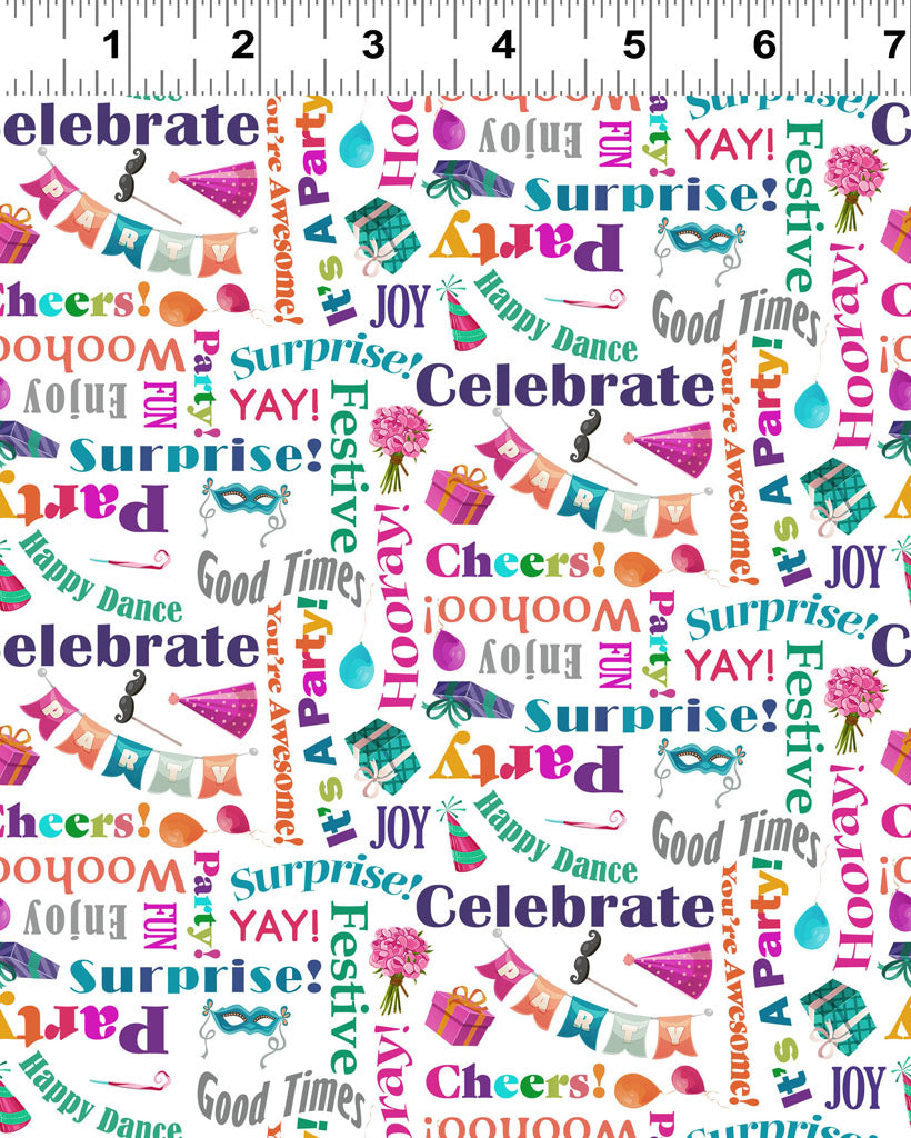 Celebrate! | Digital Words White by Clothworks | Y4325-1