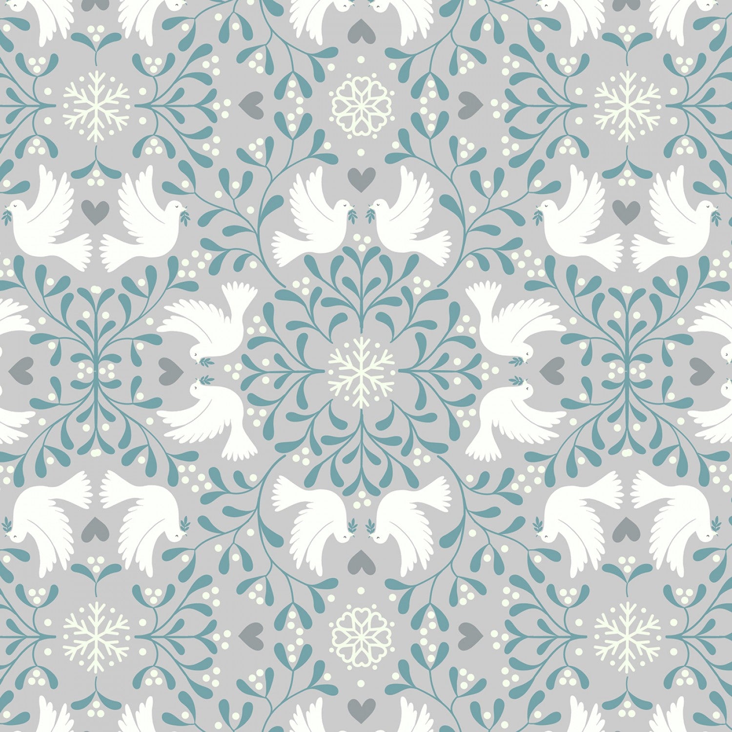 Hygee Glow by Lewis & Irene - Scandi Dove on Silver *Glow in the Dark* - (1 yard cotton)
