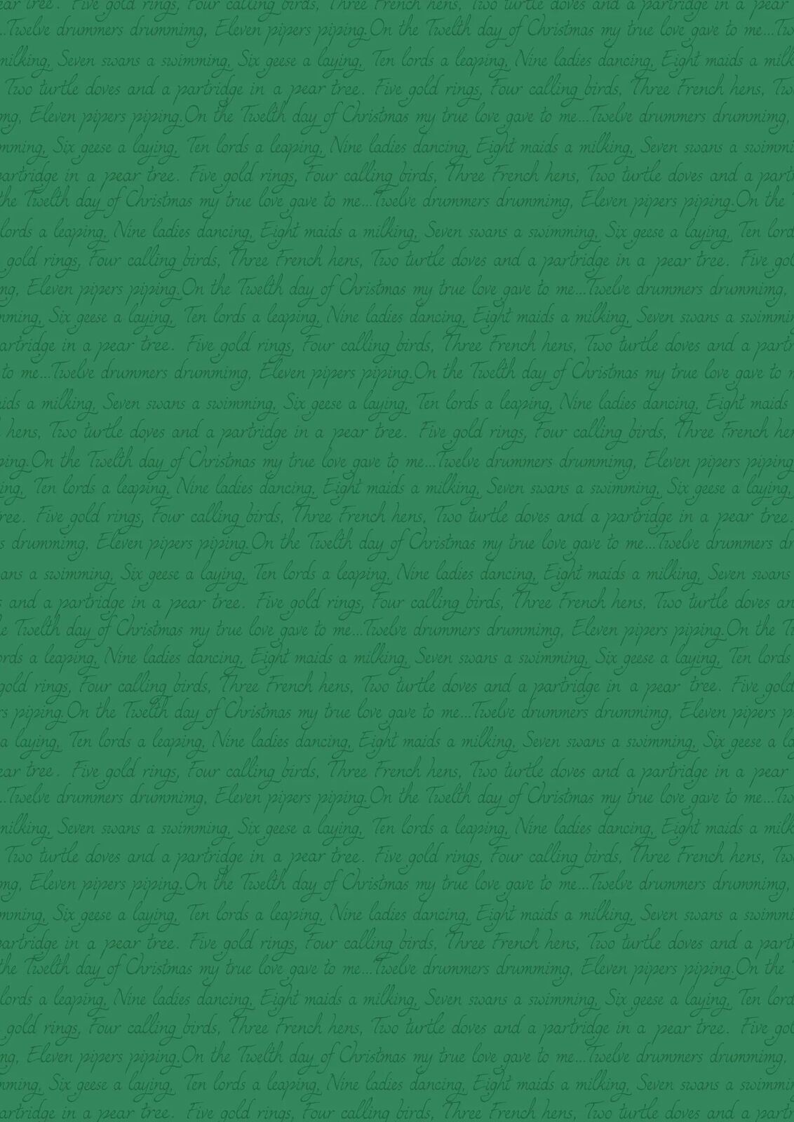 12 Days of Christmas - Song Lyrics on Green - Half Yard Cotton