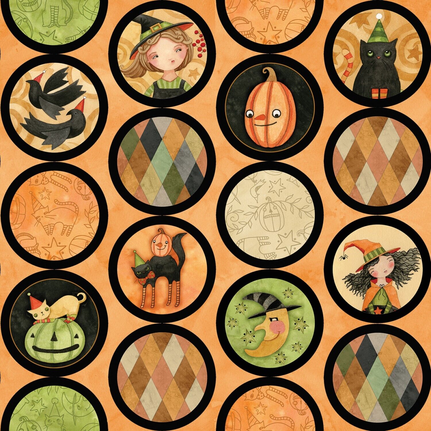 Halloween Whimsy by Riley Blake - Circles on Orange - Cotton (half yard)