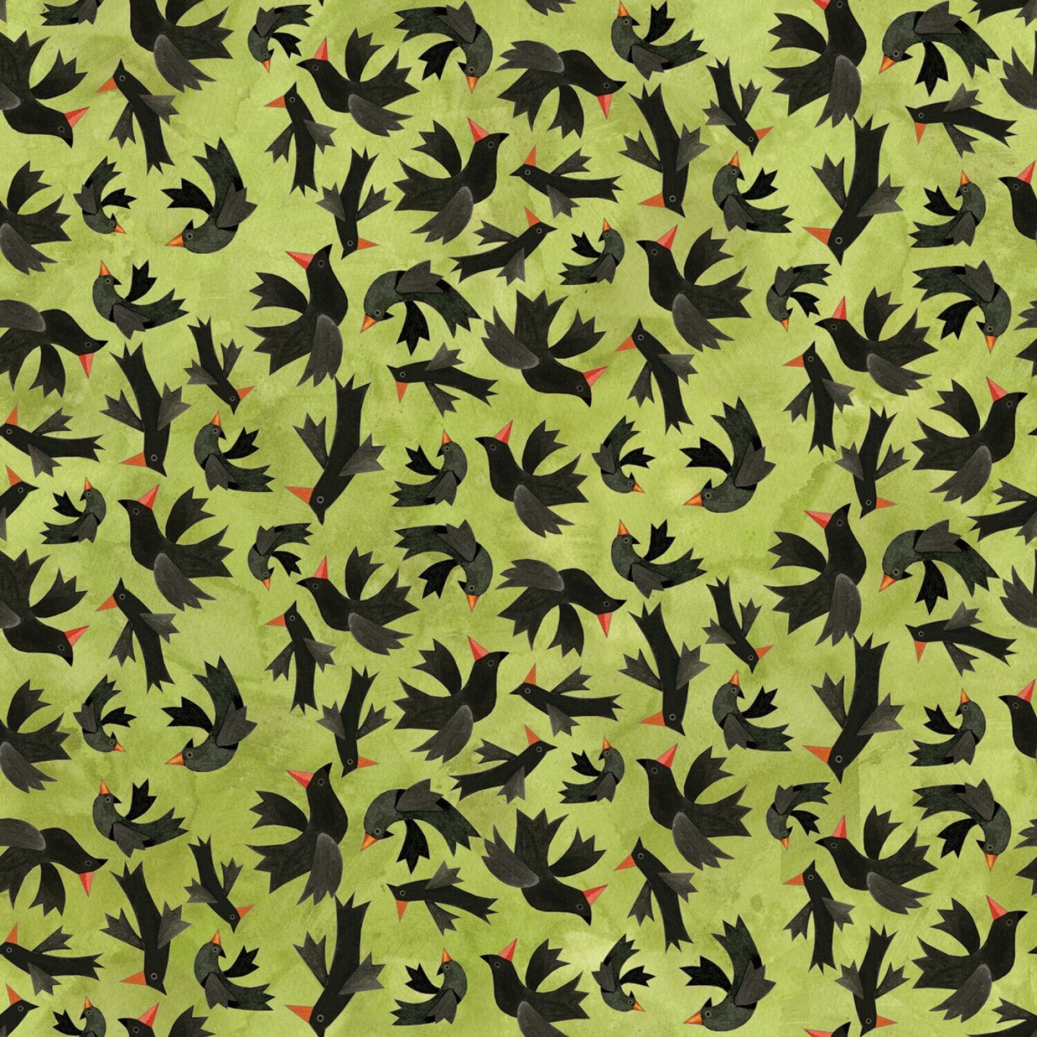 Halloween Whimsy - Birds on Green - Cotton Fabric (half yard)