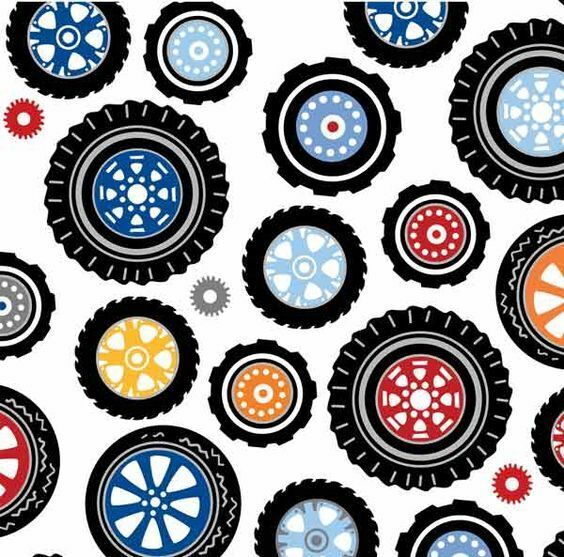 Rev Em Up - Polka Dot Wheels White from AdornIt - 1 YARD cotton fabric