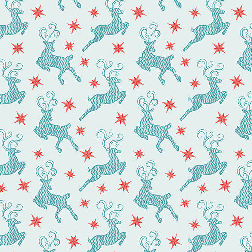 Nordic Holiday - Small Reindeer Light Blue - 1 YARD - Benartex