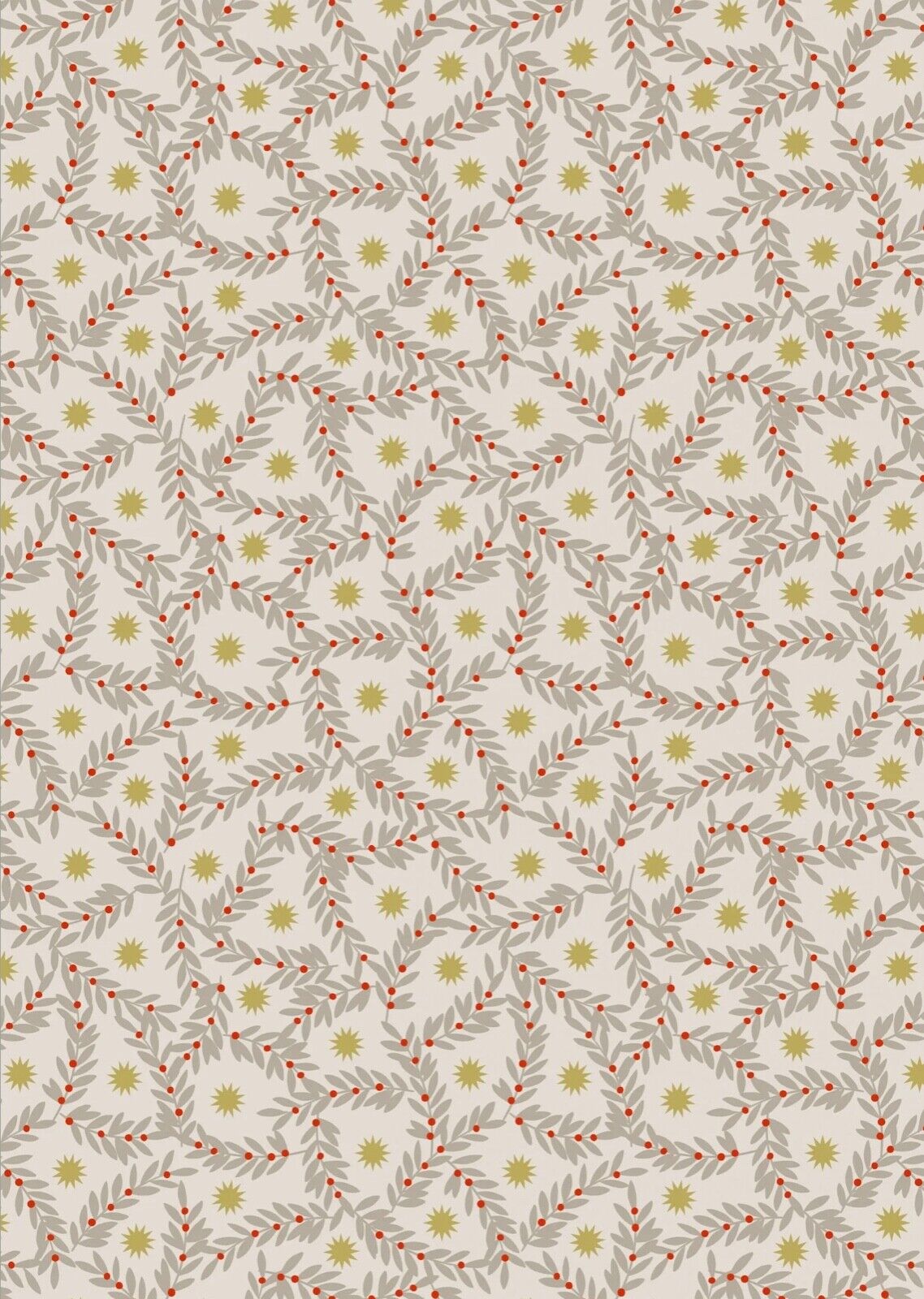 Noel by Lewis & Irene - Metallic Gold Stars & Berries on Natural