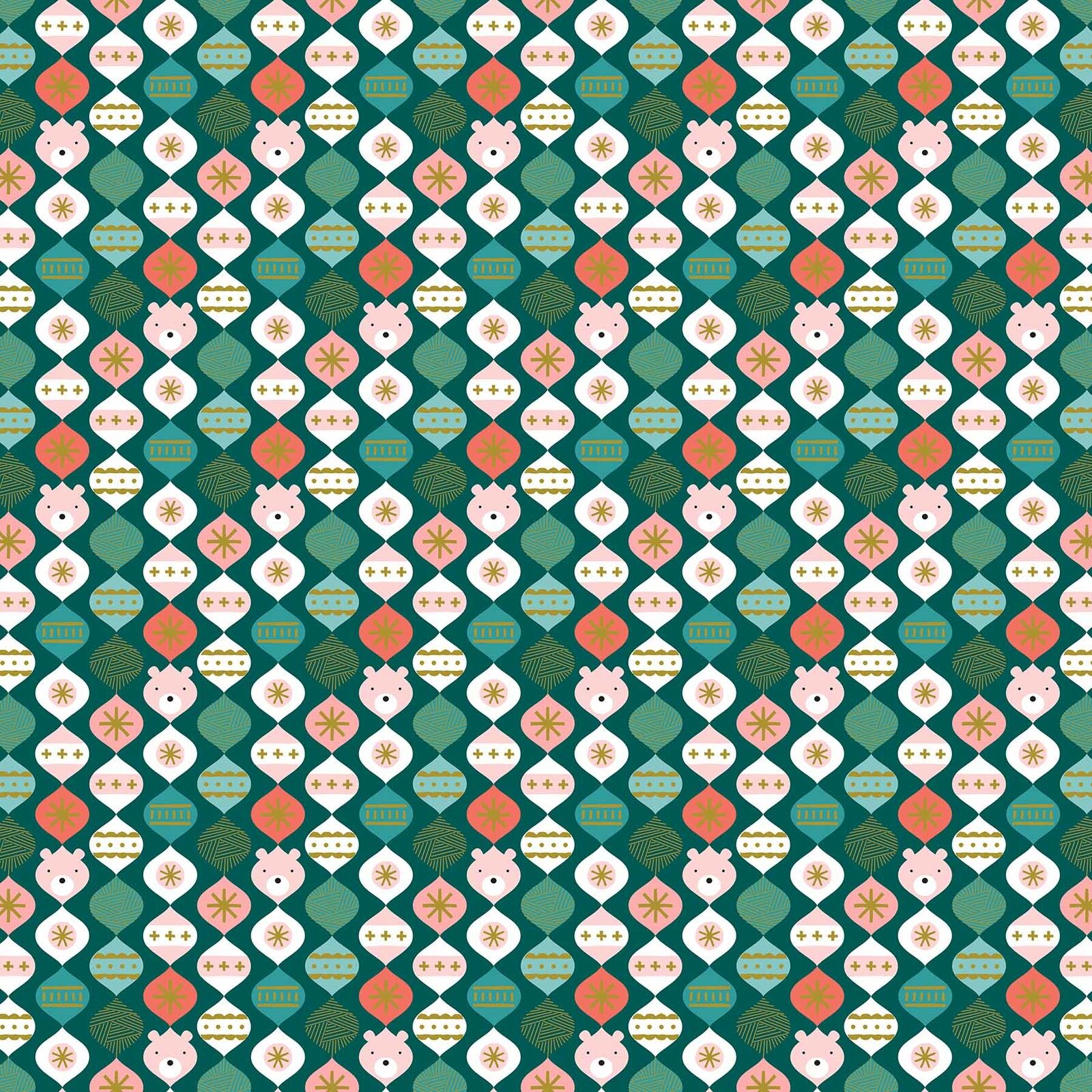 Polar Magic by Figo Fabrics - Bears n' Bobbles on Teal (90175M-68) (one yard)