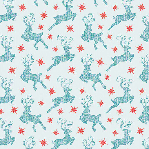 Nordic Holiday - Small Reindeer Light Blue - 1 YARD - Benartex