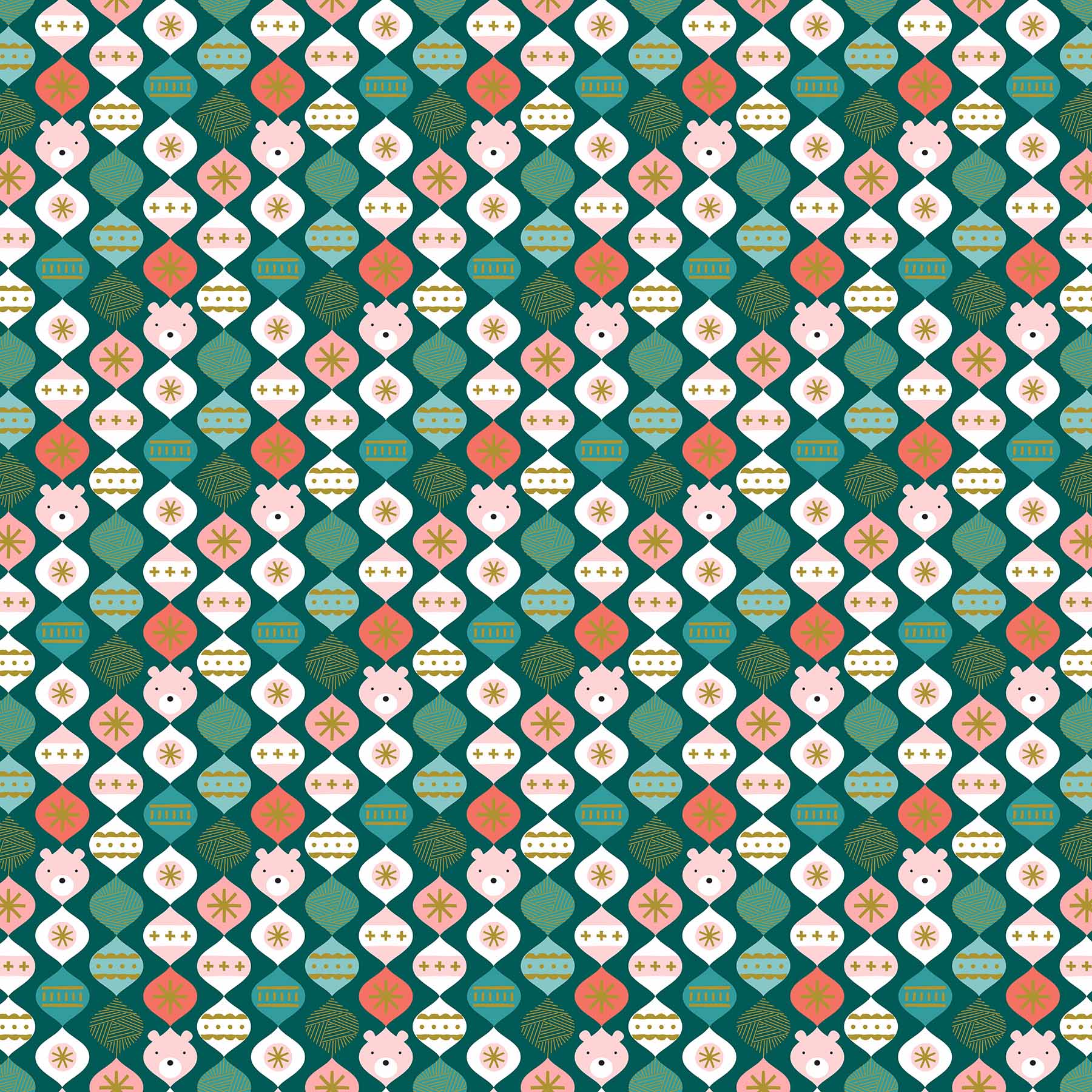 Polar Magic by Figo Fabrics - Bears n' Bobbles on Teal - (1 yard cotton)