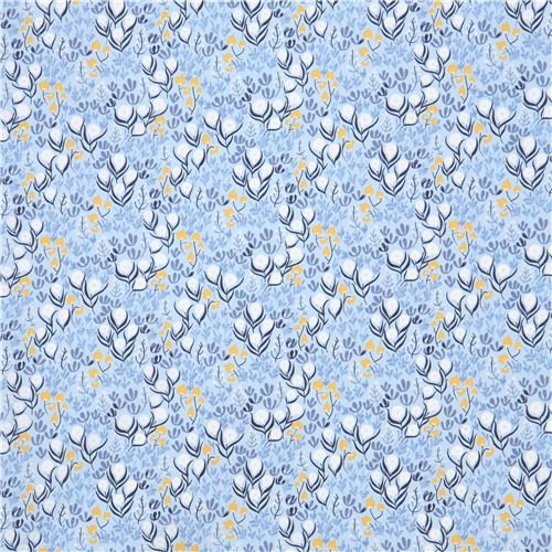 light blue cotton fabric with flowers and leaves in blue, white etc. (per 0.5 yard unit)