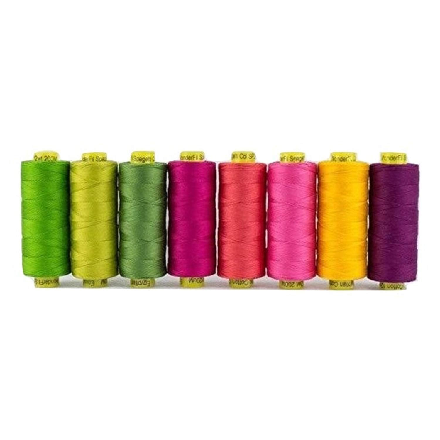 WonderFil Specialty Threads Spagetti, 3-Ply 100% Long Staple Double-Gassed Egyptian Cotton, Garden - Set of 8