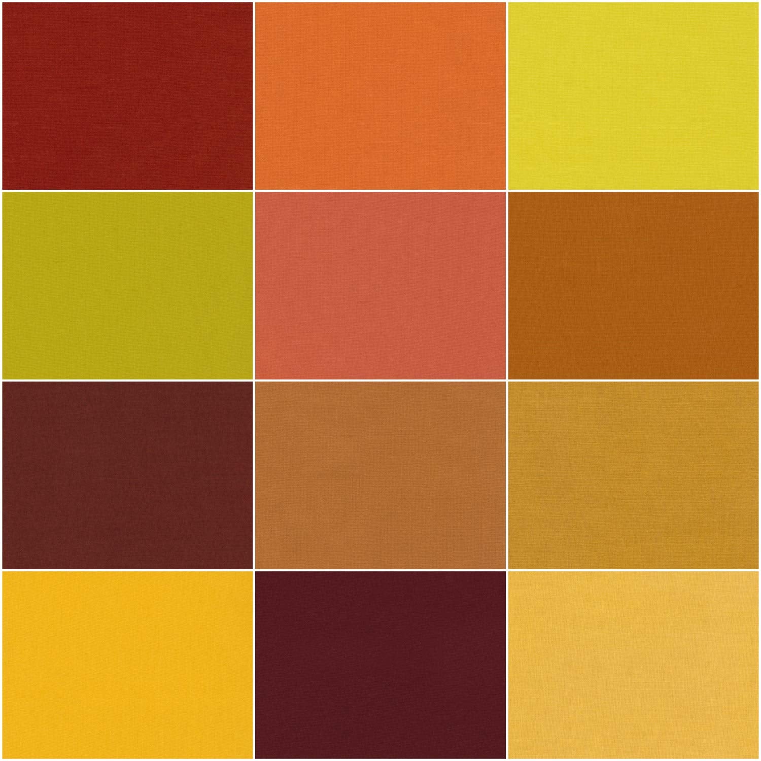 Robert Kaufman Kona Cotton Solids Autumn Hues Fat Quarter Bundle 12 Precut Cotton Fabric Quilting FQs Assortment FQ-1371-12