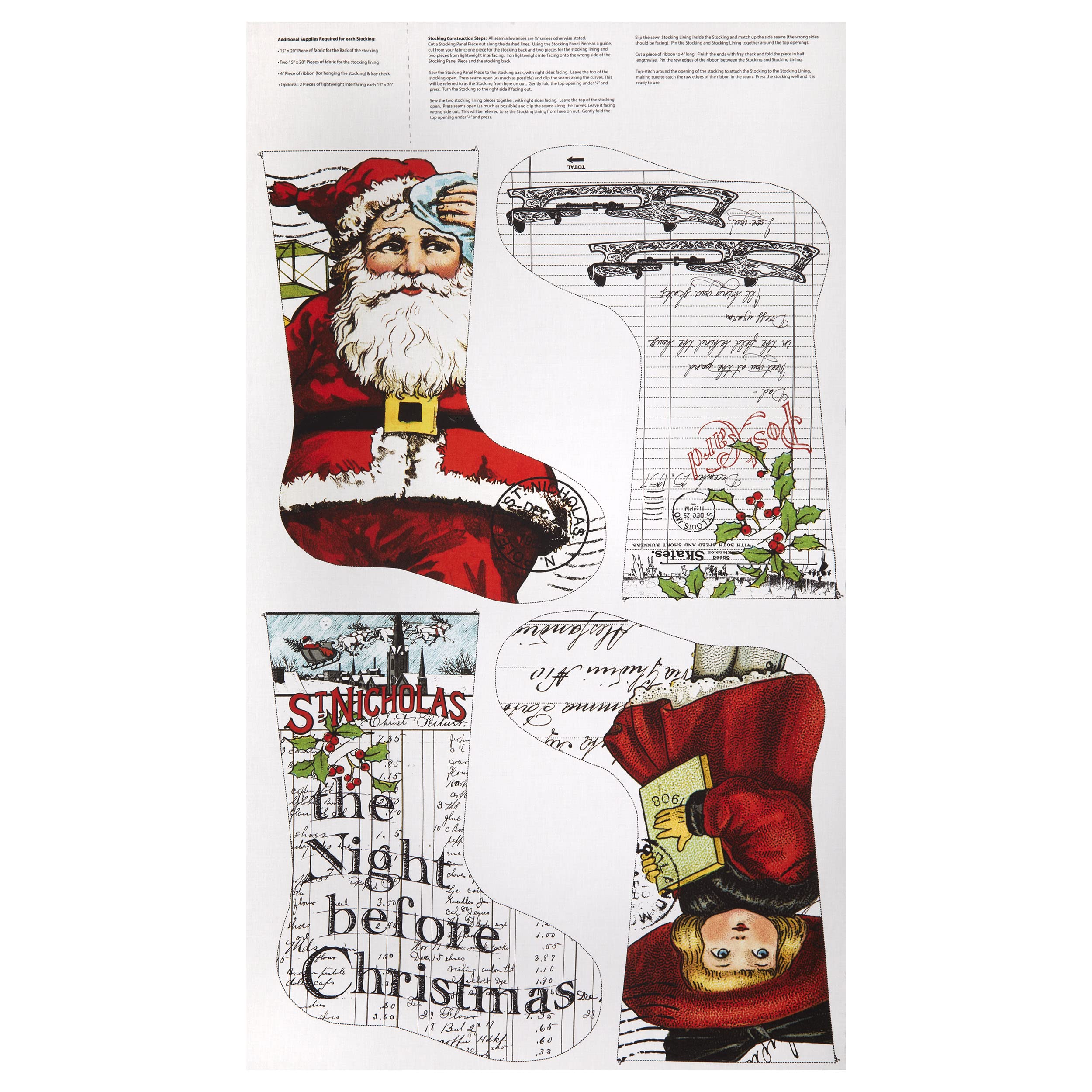 Riley Blake Nicholas Stocking 24" Panel Multi, Fabric by The Yard