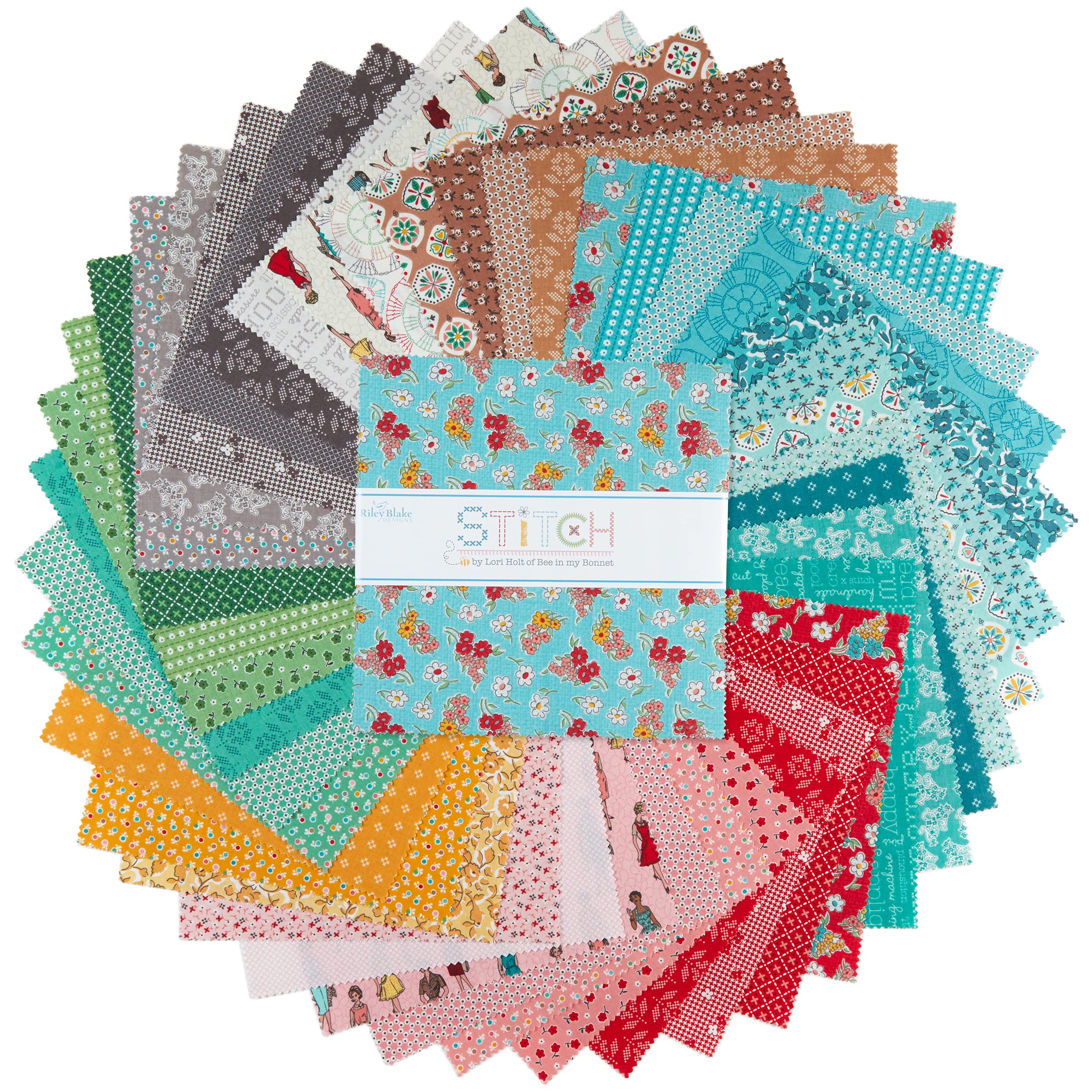 Riley Blake Designs Lori Holt Stitch 10'' Stacker 42 Pcs, Multi Yard