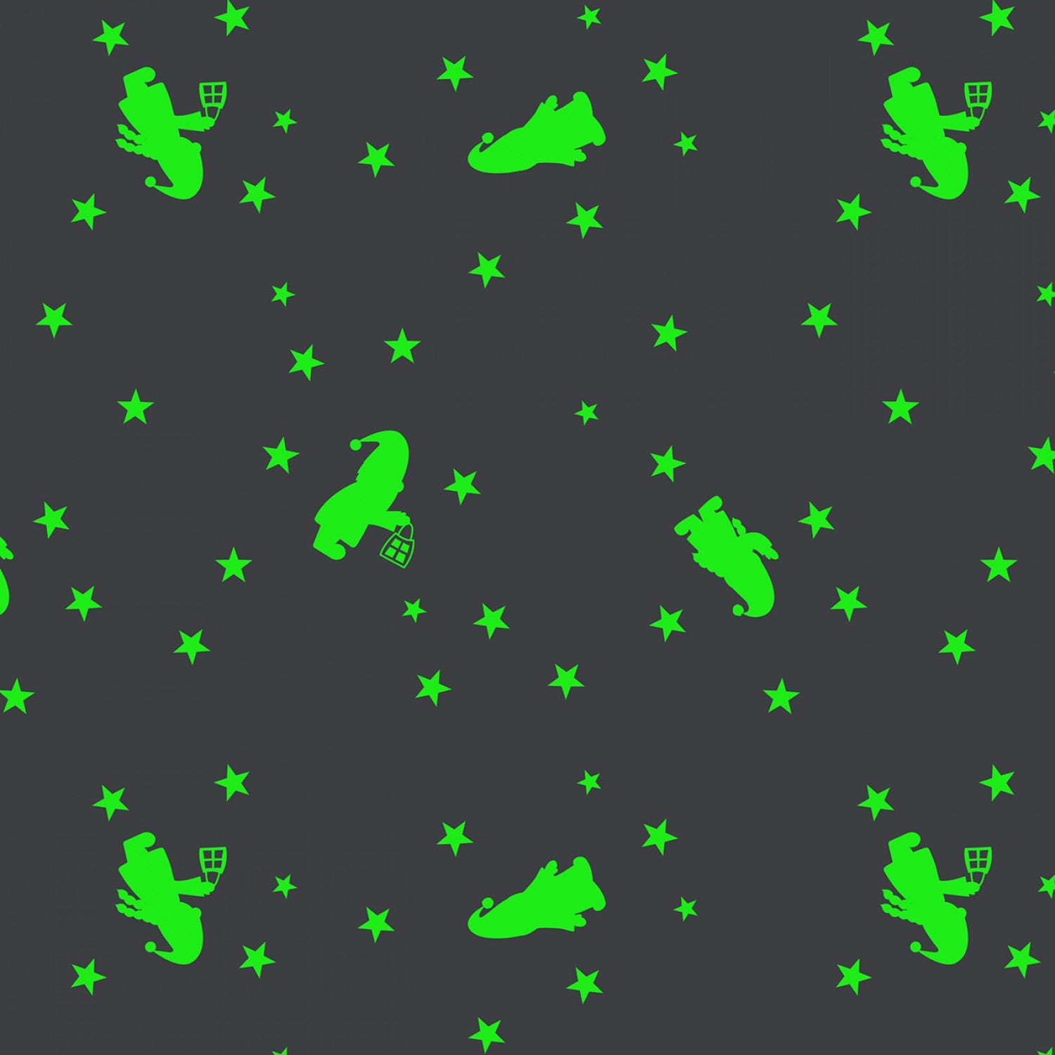 Hygee Glow by Lewis & Irene - Mini Tomte on Charcoal *Glow in the Dark* - (1 yard cotton)
