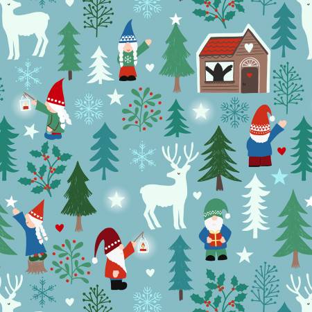 Hygee Glow by Lewis & Irene - Tomte Forest on Icy Blue *Glow in the Dark*