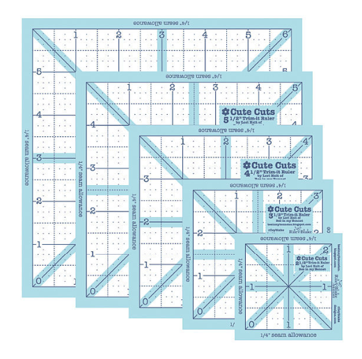 Lori Holt Cute Cuts Trim-It Square Ruler Pack - 2.5, 3.5, 4.5, 5.5, 6.5