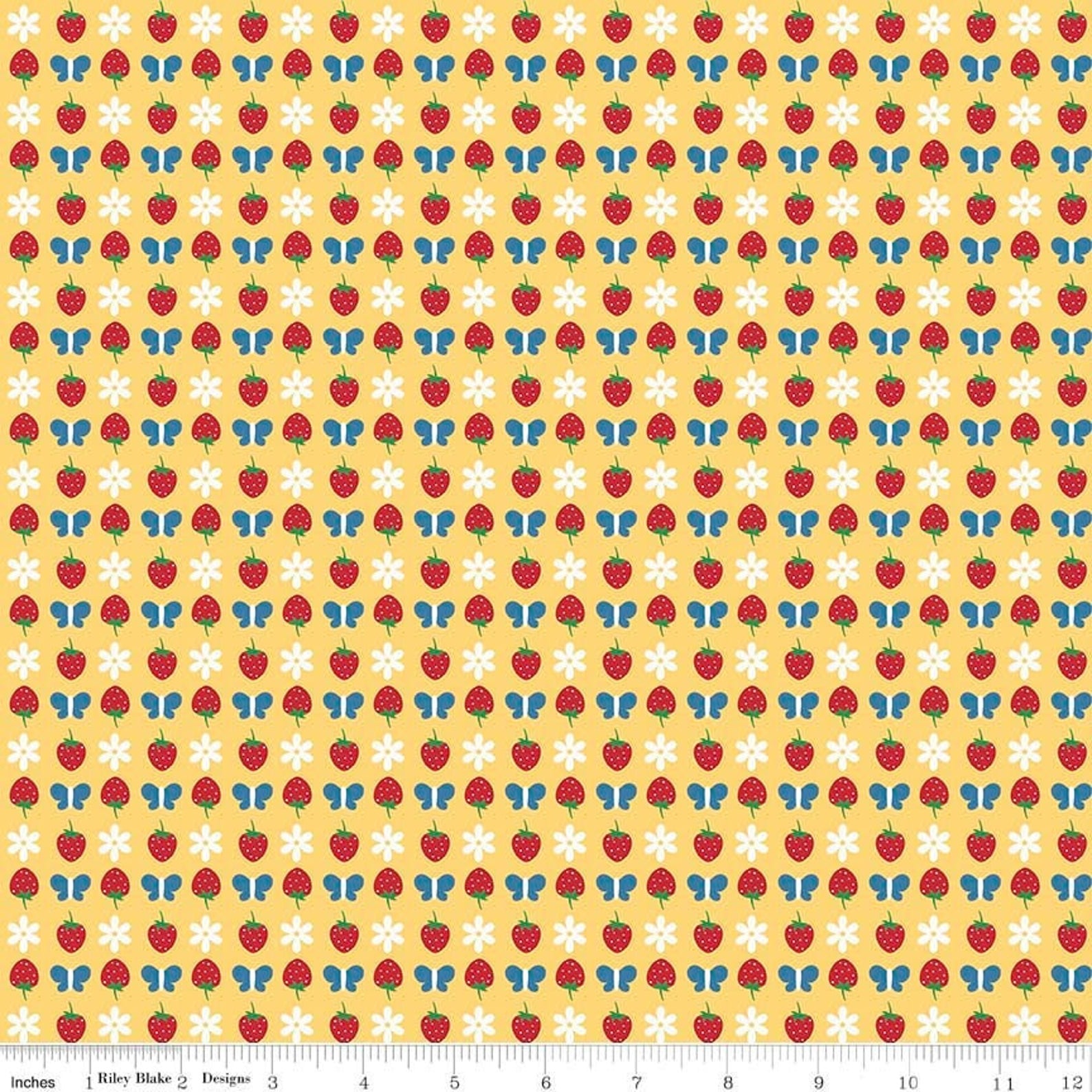 Gingham Girls - Butterfly & Strawberry - Yellow - (1 yard)