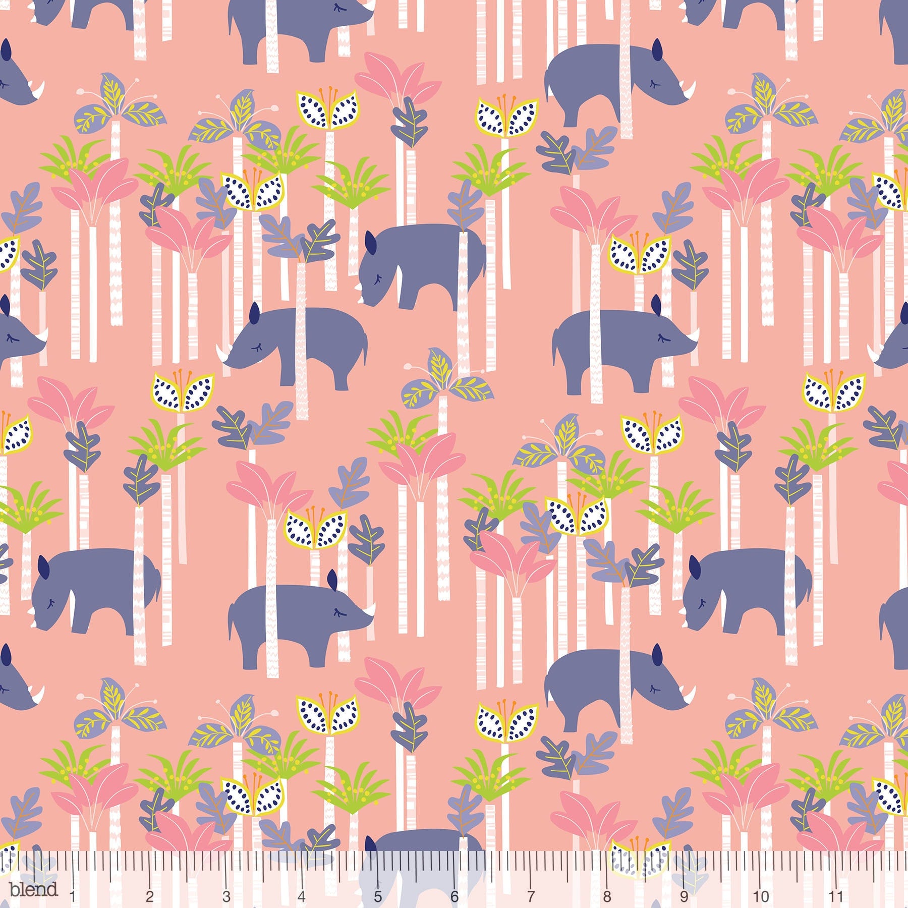 Sundaland Jungle - Rhinos Pink from Blend Fabrics - 1 yd