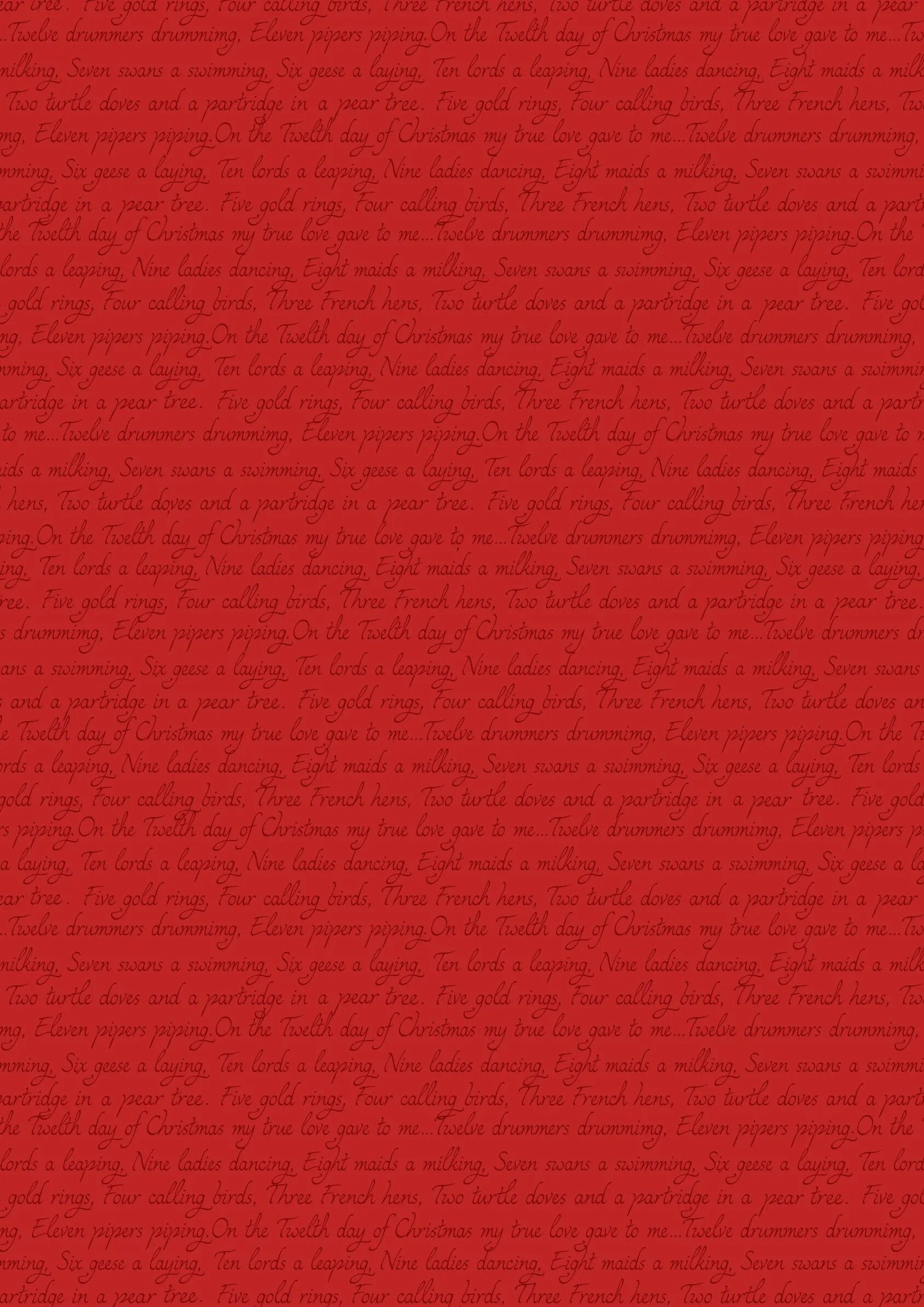 12 Days of Christmas by Lewis & Irene - Song Lyrics on Red - Cotton fabric (half yard)