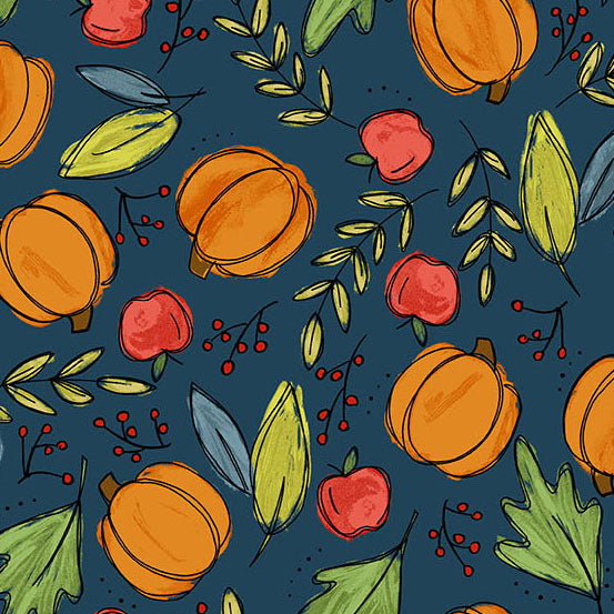 Harvest Home | Bountiful Harvest - Navy by Amy Latta for Andover Fabrics | A-10112-B