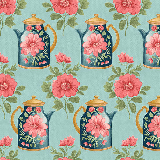 Sparrow Falls | Afternoon Tea Teapot Blue by Michael Nardi for Andover Fabrics | A-10390-B1