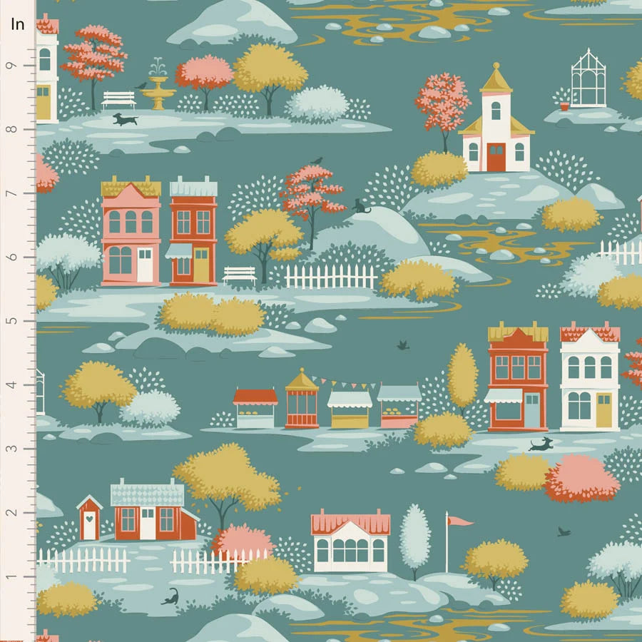 Village Life | Village Teal by Tone Finnanger for Tilda Fabrics | TIL110180