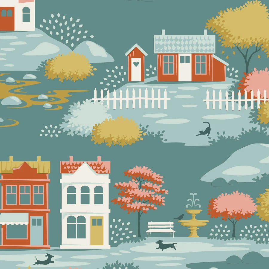 Village Life | Village Teal by Tone Finnanger for Tilda Fabrics | TIL110180