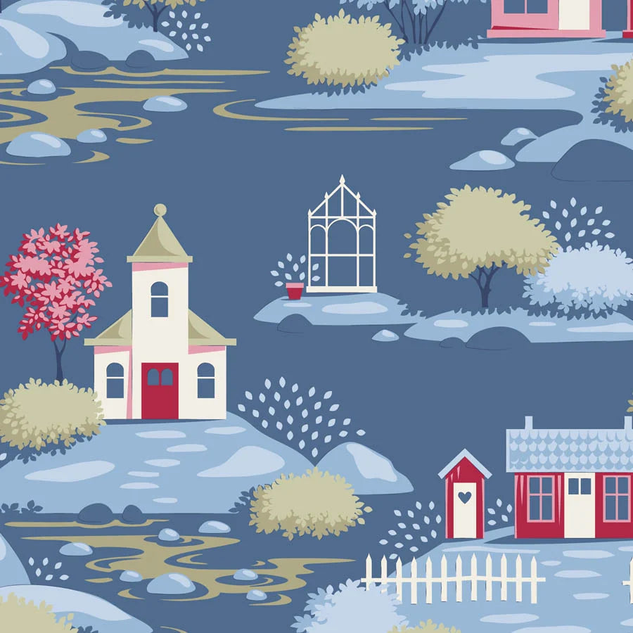 Village Life | Village Blue by Tone Finnanger for Tilda Fabrics | TIL110187