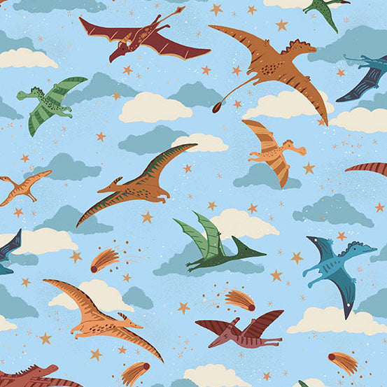 Prehistoric | Soar Light Blue by Makower UK for Andover Fabrics | MU-165-B2