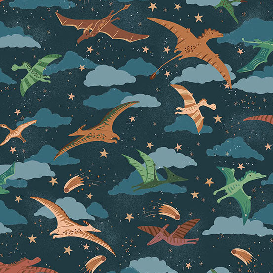 Prehistoric | Soar Dark Blue by Makower UK for Andover Fabrics | MU-165-B8