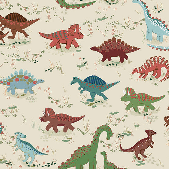 Prehistoric | Roam Cream by Makower UK for Andover Fabrics | MU-166-Q