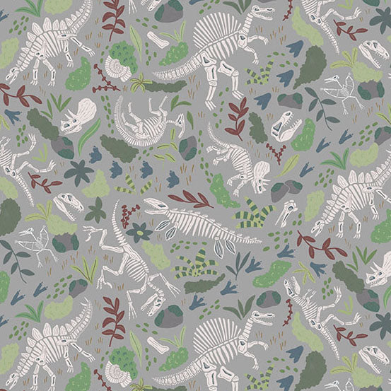 Prehistoric | Fossils Grey by Makower UK for Andover Fabrics | MU-167-S