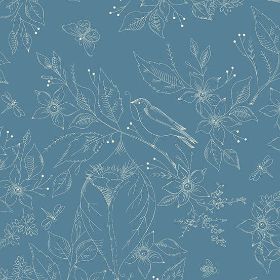 Sewing Bird - Indigo | 108" Backing by Laundry Basket Quilts for Andover | AW-1681-B