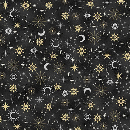Charmed | Galaxy - Black by Makower UK for Andover Fabrics | MU-198-X