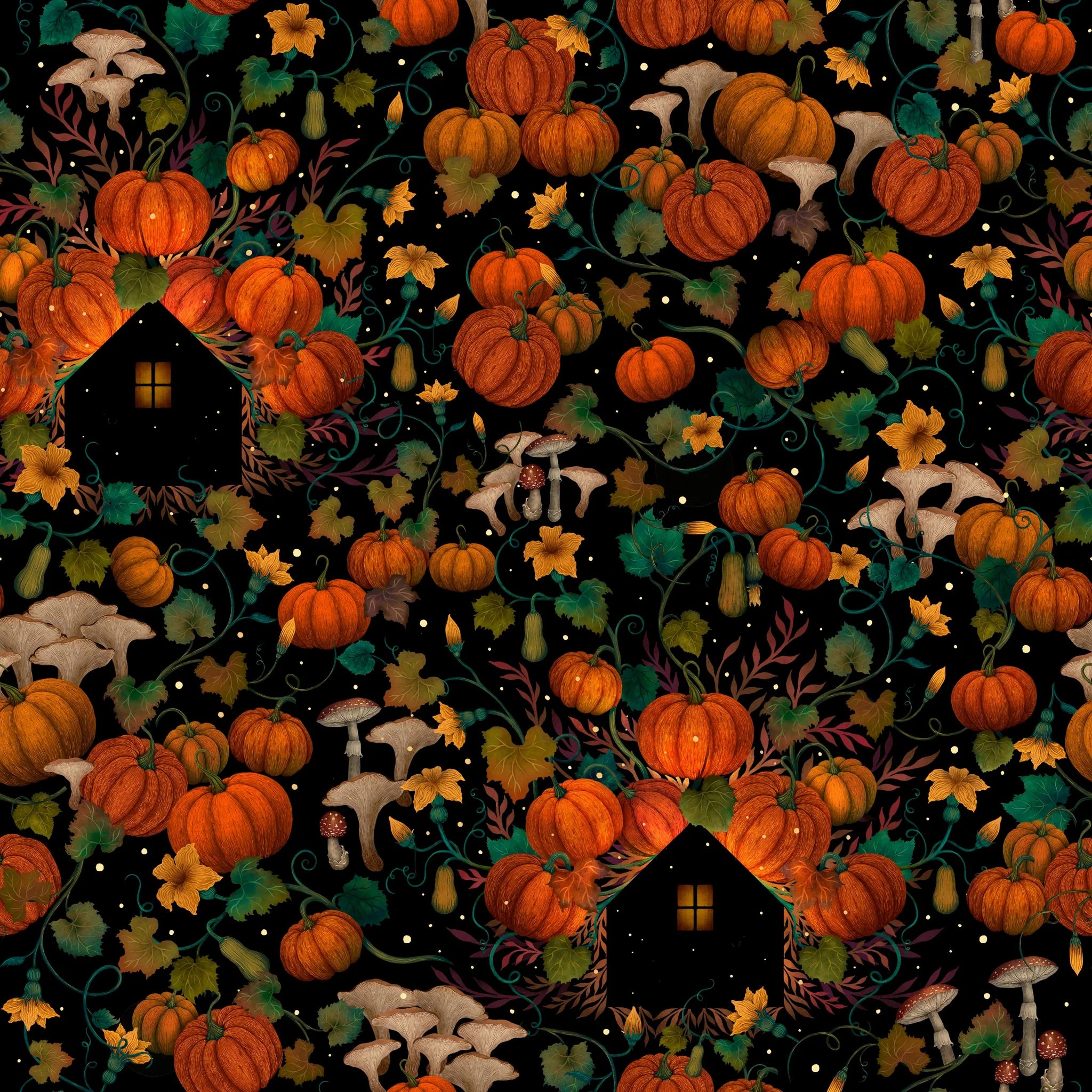 Harvest Haunt | Pumpkin House Silhouettes by Episodic Drawing for Blank Quilting | 4804-99
