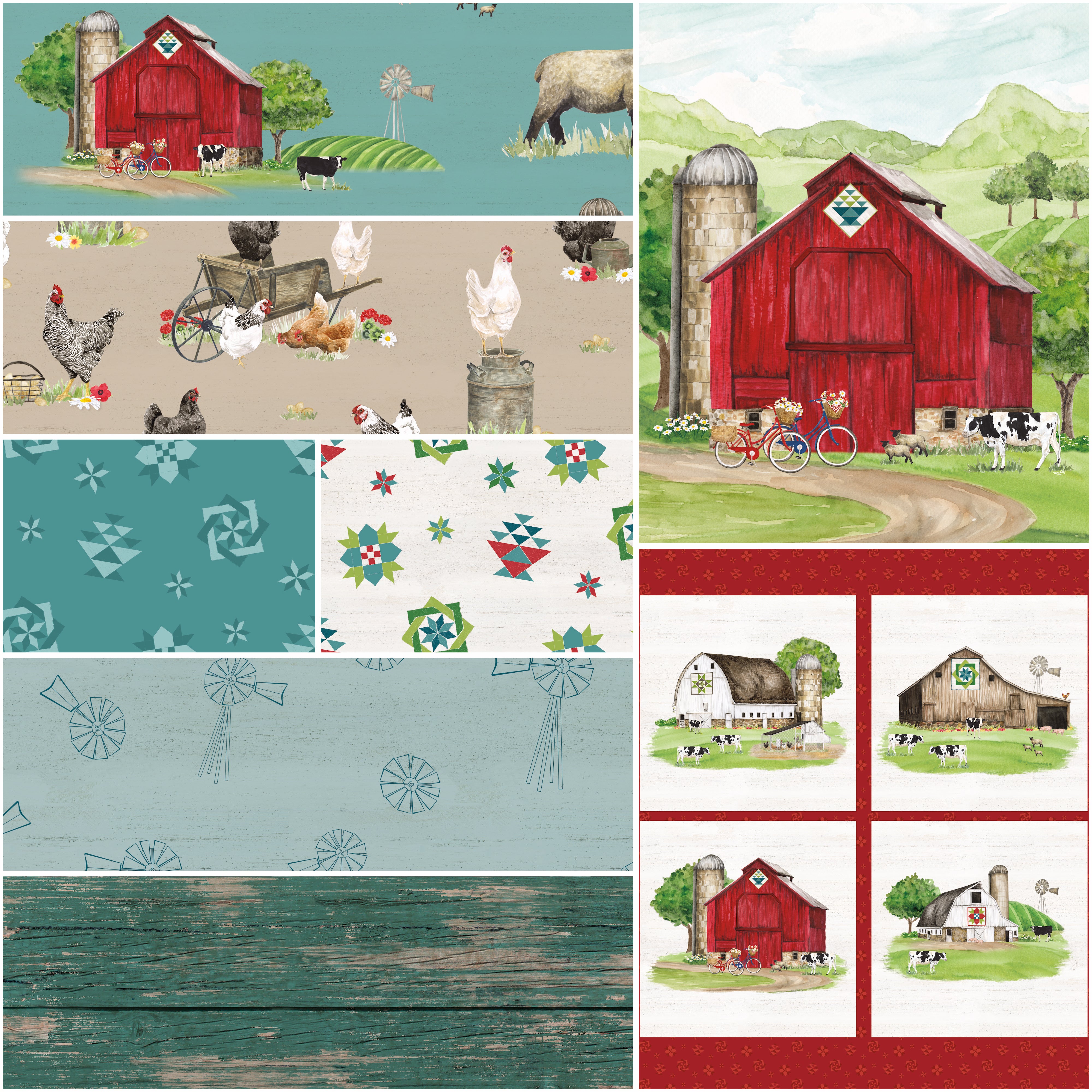 Spring Barn Quilts | 1-Yard Bundle Teal by Tara Reed for Riley Blake Designs | 8 pcs