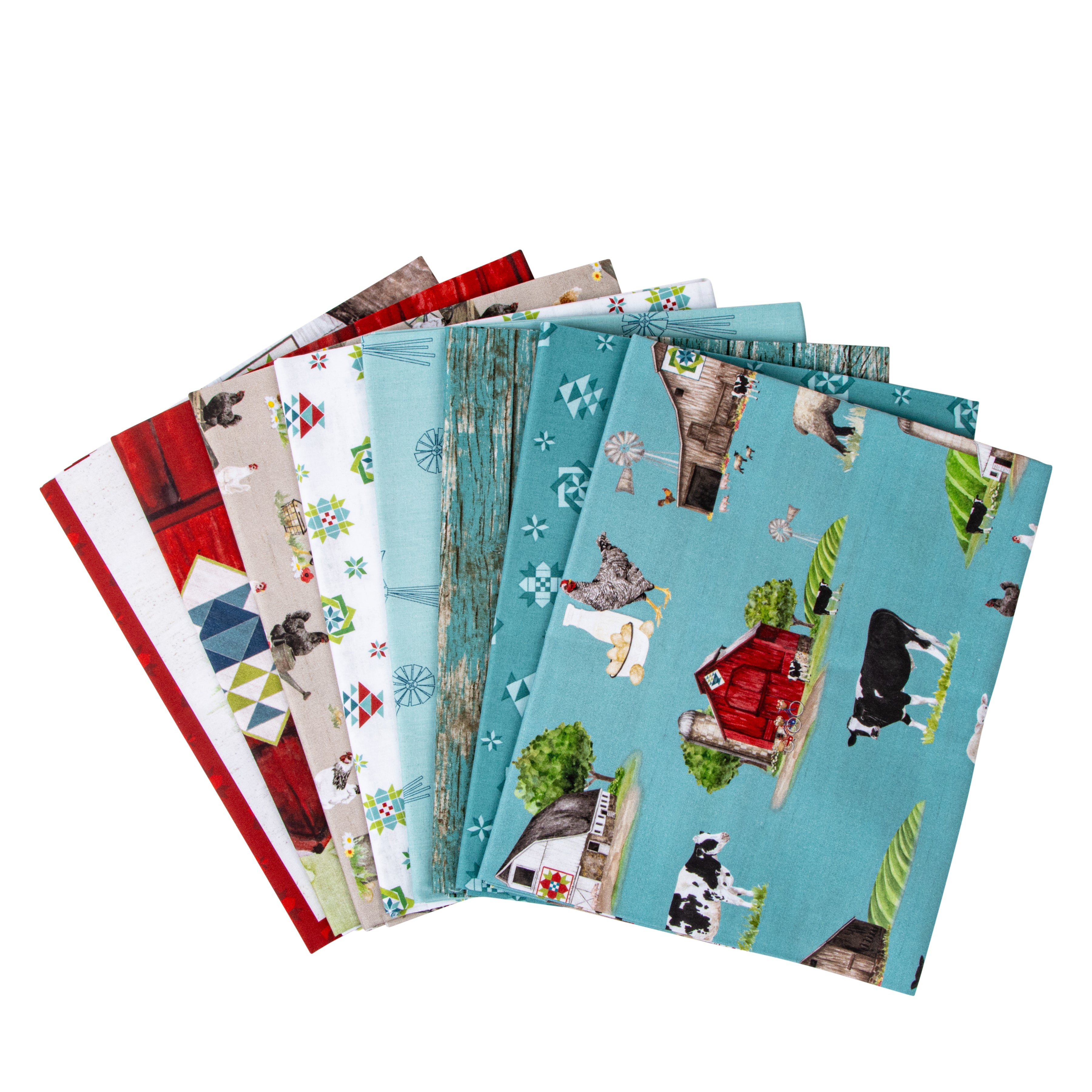 Spring Barn Quilts | 1-Yard Bundle Teal by Tara Reed for Riley Blake Designs | 8 pcs