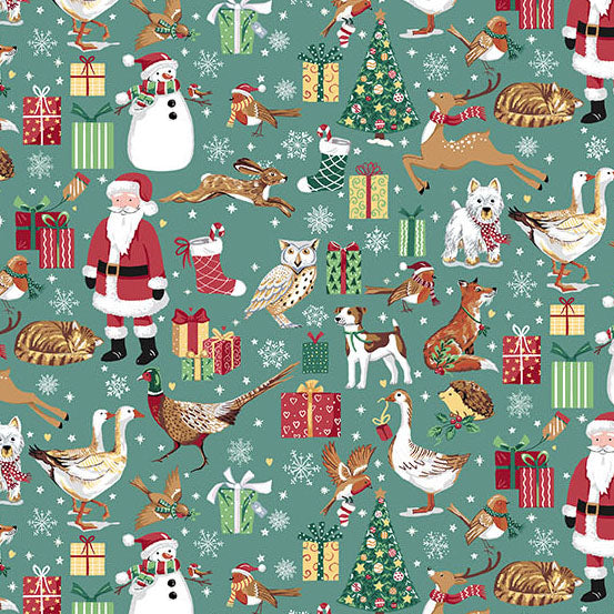 Country Christmas | Friends Teal by Makower Uk for Andover Fabrics | MU-230-T