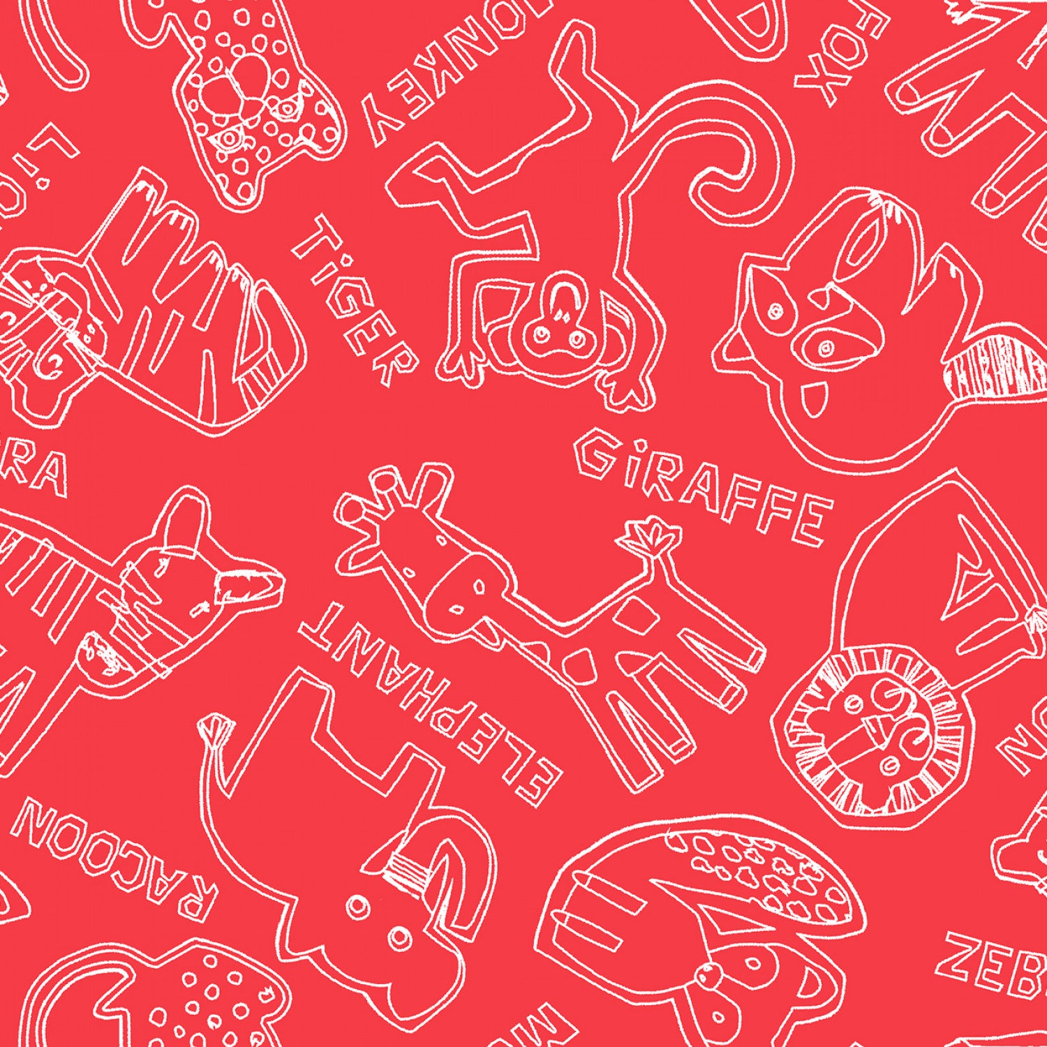 Jungle Jam | Jungle Outlines Red by Michael Moon for 3 Wishes Fabrics | 23322-RED
