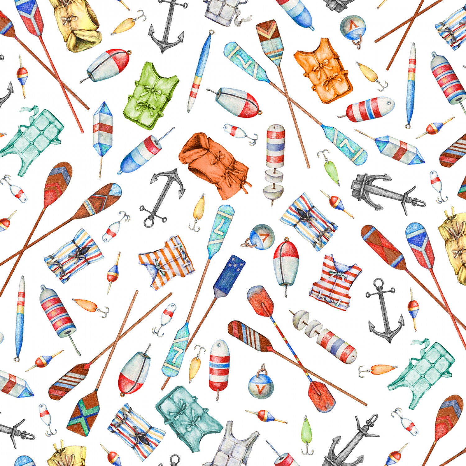 Fair Winds & Following Seas | Boating Gear White by Michael Moon for 3 Wishes Fabric | 23758-WHT