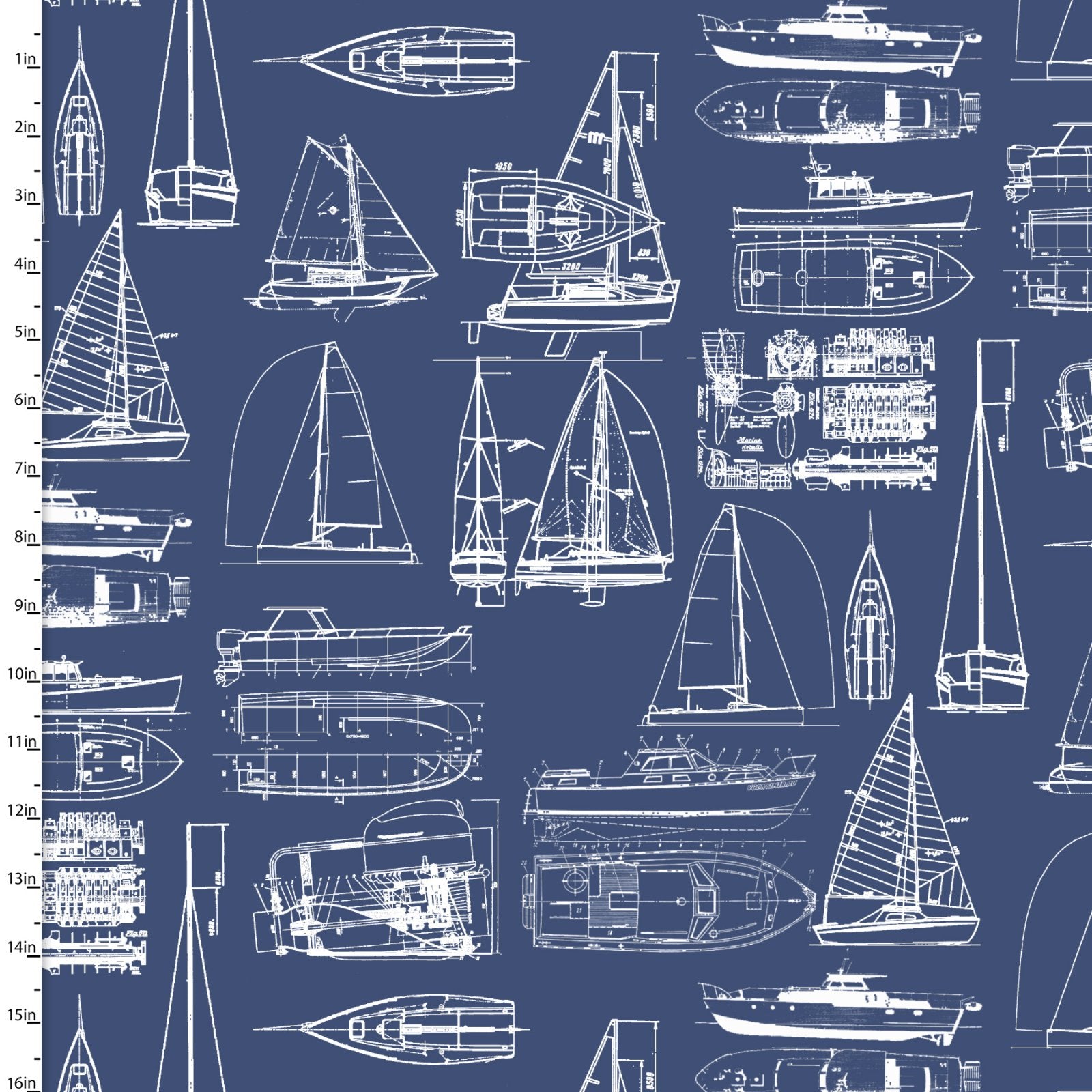 Fair Winds & Following Seas | Blueprints Navy by Michael Moon for 3 Wishes Fabric | 23759-NVY