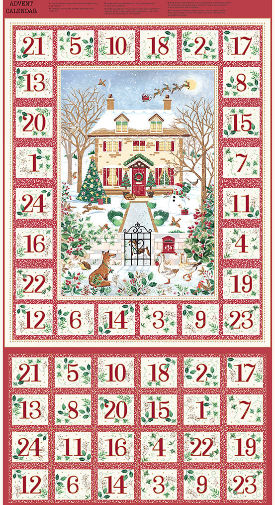 Country Christmas | Advent Panel Red by Makower UK for Andover Fabrics | MU-238-R