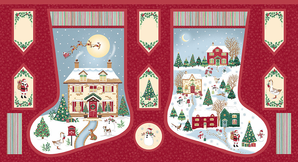 Country Christmas | Stocking Multi Panel by Makower UK for Andover Fabrics | MU-239-1