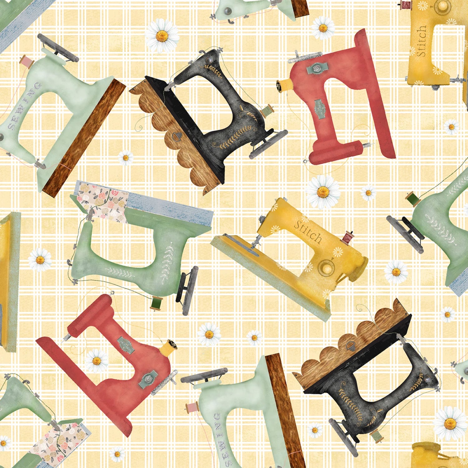 Shop Hopping | Yellow Sewing Machine Toss by Beth Albert for 3 Wishes | 24200-YLW