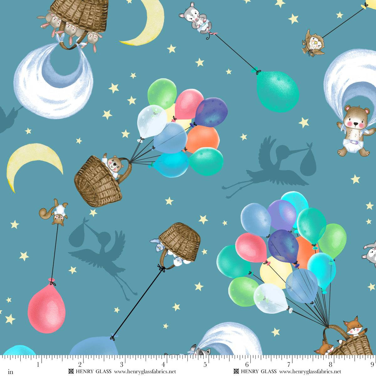 Special Delivery | Dark Teal Baskets & Balloons by Sharon Kuplack for Henry Glass | 2508-76
