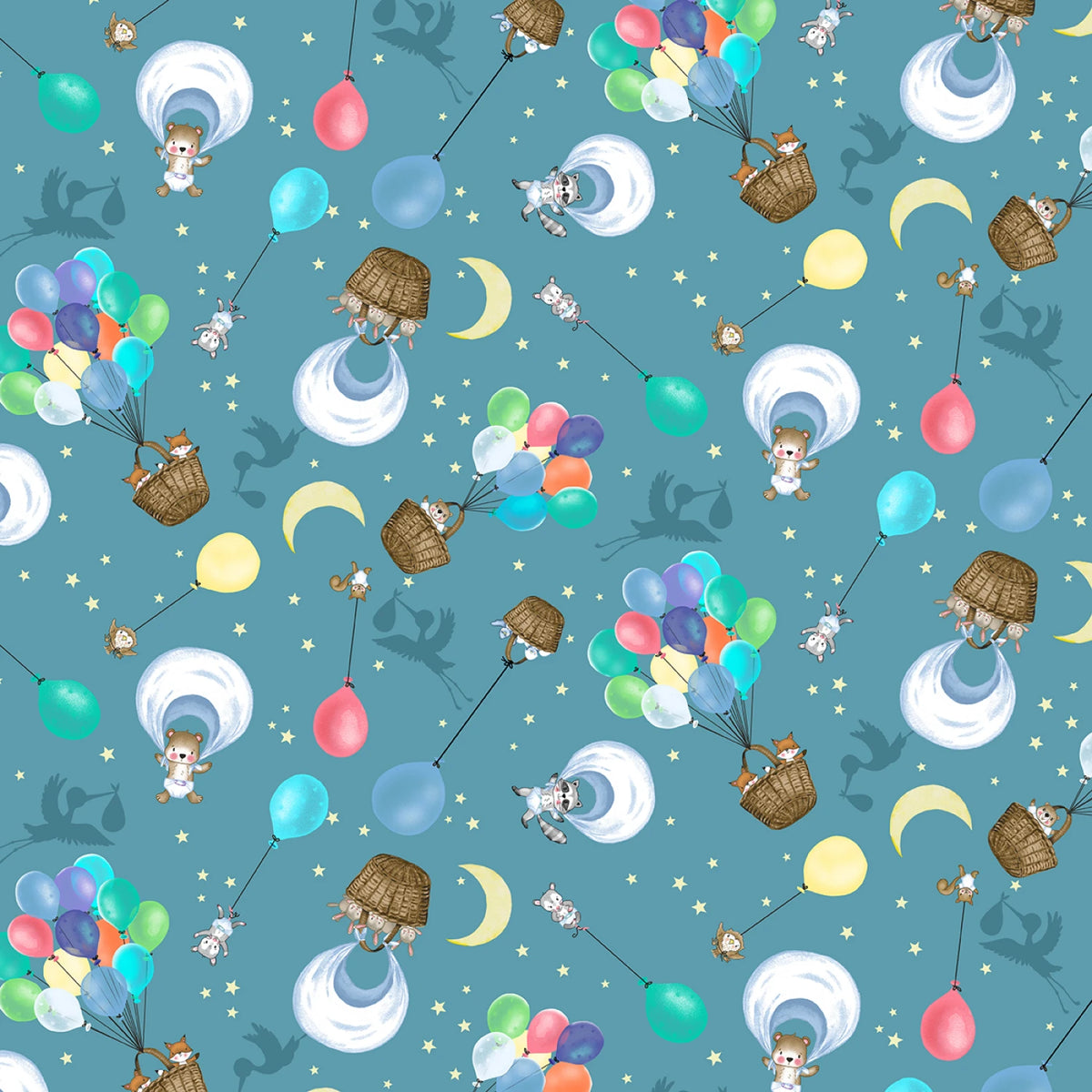 Special Delivery | Dark Teal Baskets & Balloons by Sharon Kuplack for Henry Glass | 2508-76