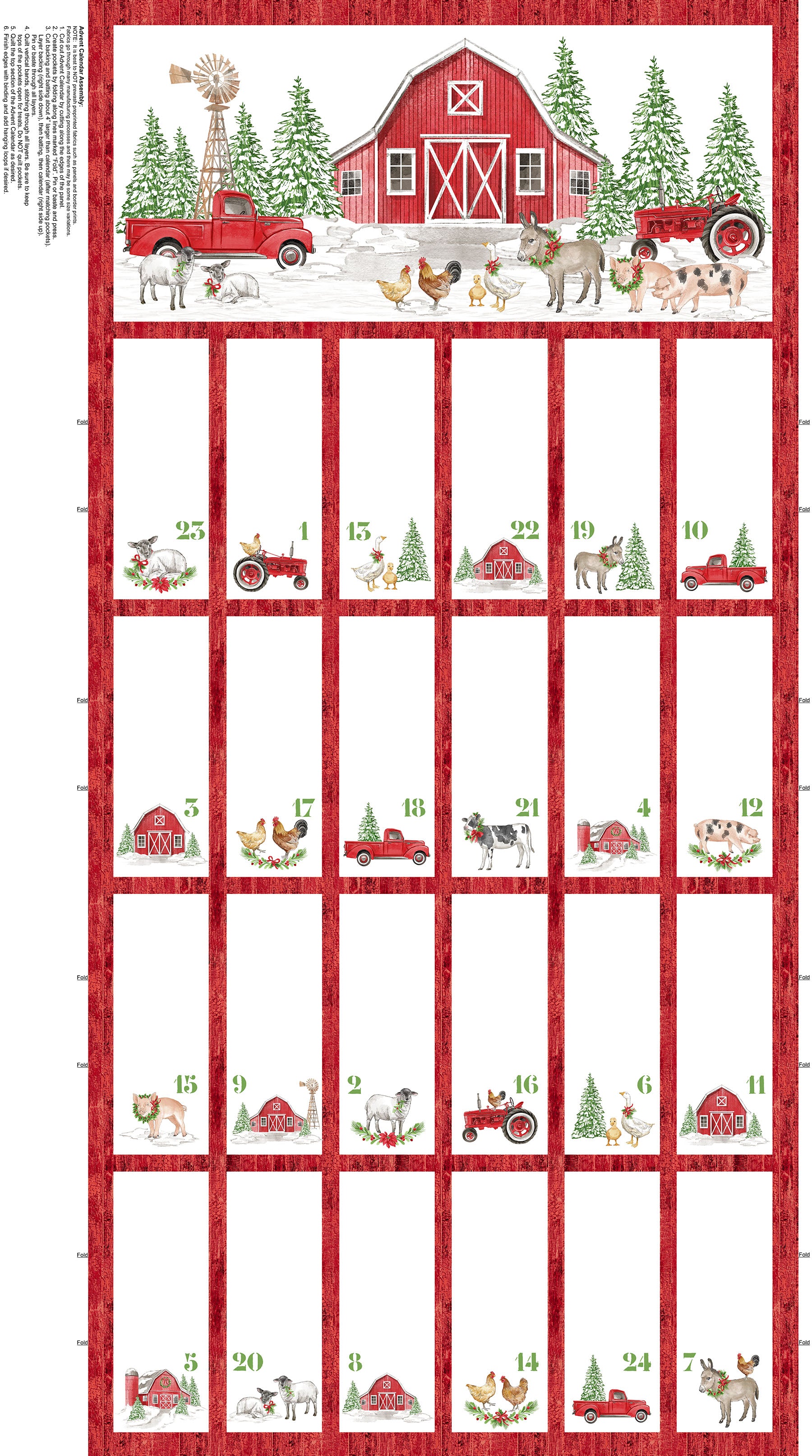 Barnyard Christmas | Advent Panel by Deborah Edwards for Northcott Fabrics | 28809-24 | 100% Cotton